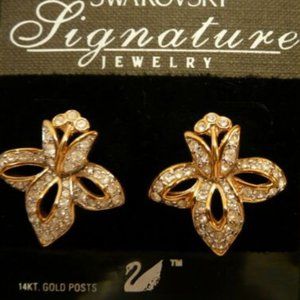 FLASH SALE Swarovski Swan Signed Orchid Pierced Earrings Retired Collector Piece